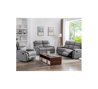 Ensemble 2 canapés + fauteuil relax manuel en PU gris clair - ZOLARA