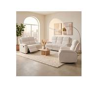 Ensemble 2 canapés + fauteuil relax manuel en velours beige - ZOLARA