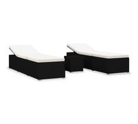 Ensemble 2 Chaises Longues de Jardin Réglables, Résine Tressée Noire, Acier Enduit, 2 Coussins Blanc Crème, 1 Table à Thé 40x40x40 cm, Extérieur
