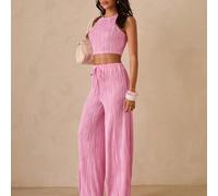 Ensemble 2 pièces pour femmes, ensemble en tricot jacquard élastique, débardeur sans manches associé à un pantalon long, ensemble 2 pièces rose, ensemble polyvalent pour la rue, le travail, les vacanc