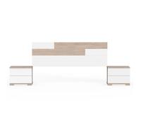 Ensemble 2 tables de chevet + tête de lit 170 cm coloris effet bois - blanc - Hauteur 105 x Longueur 212 x Profondeur 36 cm