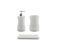 MSV Bad Accessoires en céramique 3 pièces - Distributeur de Savon, Porte-Savon, gobelet à Brosse à Dents Palma Blanc