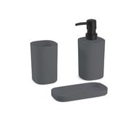 MSV - Ensemble de 3 Accessoires de Salle de Bain en Lona - Design Épuré et Pratique - Taille Standard - Couleur Gris Foncé - Idéal pour Décoration Moderne - Accessoire de Salle de Bain
