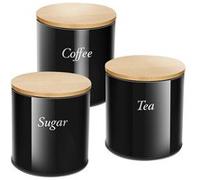 Ensemble 3 Boîtes Inox avec Couvercle Bambou pour Café Sucre Thé Noir / Marron
