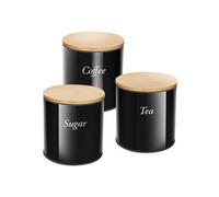 Ensemble 3 Boîtes Inox avec Couvercle Bambou pour Café Sucre Thé Noir / Marron