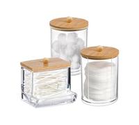 Ensemble 3 boîtes rangement coton-tiges en bambou
