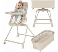 Ensemble 3 en 1 Lionelo : chaise haute, transat et lit bébé Maddie, 0 à 36 mois, pivotant à 360° avec roulettes - Beige