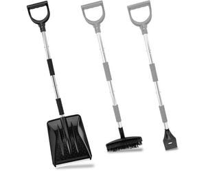Ensemble 3-en-1 Unyqoos® pour l'entretien de la neige : pelle à neige, grattoir à glace et brosse à neige, réglable de 84 à 112 cm, manche en acier inoxydable, ABS avec bordure en aluminium, poids : 1