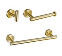 Ensemble 3 PCS Accessoires de Salle de Bain, Inox Doré, Barre Porte-Serviettes, Porte-Papier et Crochet, Fixation Murale par