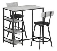 HomCom Ensemble table de bar, table à manger debout, 2 tabourets, 3 étagères, gris et noir