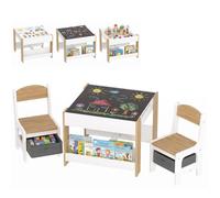 HomCom Ensemble table et 2 chaises enfant – plateau réversible tableau noir, rangement bois naturel
