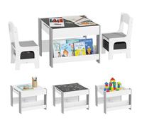 Ensemble 3 pièces table et 2 chaises HOMCOM pour enfant avec plateau table réversible tableau noir, panier de rangement, étagères