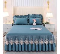 Ensemble 3 Pièces Uni Comprenant Jupe de Lit, Drap-Housse, Couvre-Lit et Protège-Matelas, Housse de Lit Double Couche Douce pour La Peau, Décoration D'hôtel/Chambre