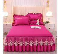 Ensemble 3 Pièces Uni Comprenant Jupe de Lit, Drap-Housse, Couvre-Lit et Protège-Matelas, Housse de Lit Double Couche Douce pour La Peau, Décoration D'hôtel/Chambre