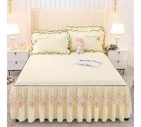 Ensemble 3 Pièces Uni Comprenant Jupe de Lit, Drap-Housse, Couvre-Lit et Protège-Matelas, Housse de Lit Double Couche Douce pour La Peau, Décoration D'hôtel/Chambre