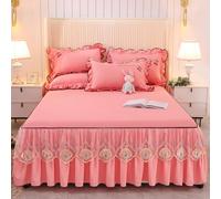 Ensemble 3 Pièces Uni Comprenant Jupe de Lit, Drap-Housse, Couvre-Lit et Protège-Matelas, Housse de Lit Double Couche Douce pour La Peau, Décoration D'hôtel/Chambre