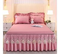 Ensemble 3 Pièces Uni Comprenant Jupe de Lit, Drap-Housse, Couvre-Lit et Protège-Matelas, Housse de Lit Double Couche Douce pour La Peau, Décoration D'hôtel/Chambre