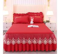 Ensemble 3 Pièces Uni Comprenant Jupe de Lit, Drap-Housse, Couvre-Lit et Protège-Matelas, Housse de Lit Double Couche Douce pour La Peau, Décoration D'hôtel/Chambre