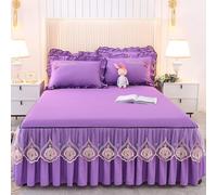 Ensemble 3 Pièces Uni Comprenant Jupe de Lit, Drap-Housse, Couvre-Lit et Protège-Matelas, Housse de Lit Double Couche Douce pour La Peau, Décoration D'hôtel/Chambre
