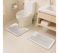 Ensemble 3 Tapis Salle De Bain Blanc Laitier Antidérapant Absorbant Tapis Toilette, Microfibre Tapis De Douche en Forme De U + Contour WC 50X80Cm