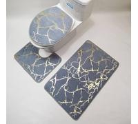 Ensemble 3 Tapis Salle De Bain Bleu Antidérapant Absorbant Tapis Toilette, Microfibre Tapis De Douche en Forme De U + Contour WC 45X75Cm