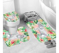 Ensemble 3 Tapis Salle De Bain Éléphant Antidérapant Absorbant Tapis Toilette, Microfibre Tapis De Douche en Forme De U + Contour WC 45X75Cm