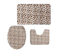 Ensemble 3 Tapis Salle De Bain Léopard Beige Antidérapant Absorbant Tapis Toilette, Microfibre Tapis De Douche en Forme De U + Contour WC 45X75Cm