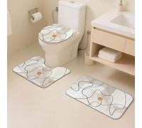 Ensemble 3 Tapis Salle De Bain Modèle Brun Antidérapant Absorbant Tapis Toilette, Microfibre Tapis De Douche en Forme De U + Contour WC 50X80Cm