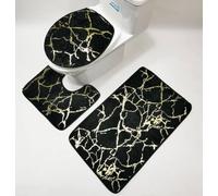 Ensemble 3 Tapis Salle De Bain Noir Antidérapant Absorbant Tapis Toilette, Microfibre Tapis De Douche en Forme De U + Contour WC 45X75Cm