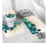 Ensemble 3 Tapis Salle De Bain Plume De Paon Antidérapant Absorbant Tapis Toilette, Microfibre Tapis De Douche en Forme De U + Contour WC 50X80Cm