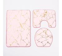 Ensemble 3 Tapis Salle De Bain Rose Antidérapant Absorbant Tapis Toilette, Microfibre Tapis De Douche en Forme De U + Contour WC 50X80Cm