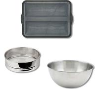 Ensemble 3 Ustensiles Baguette ZENKER, Moule 2 Baguettes Silicone Fibre de Verre, Tamis Acier Inoxydable, Bol à Mixer Diamètre 25cm
