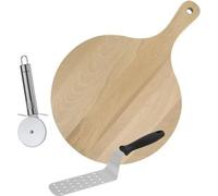Ensemble 3 Ustensiles Pizza FACKELMANN, Planche Bois Ø30cm, Pelle Acier Inoxydable, Roulette