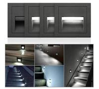 Ensemble 4 appliques encastrées murales LED carré blanc froid IP65 aluminium pour escalier boîtier noir