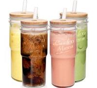 Ensemble 4 Bocaux Mason 700 ml avec Couvercles & Pailles