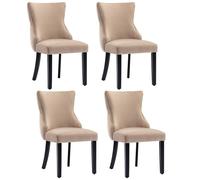 Ensemble 4 Chaises Salle À Manger Beige Velours-Boutons MatelasséS Dossier Haut Bois Massif-Stable Design Moderne-Ensemble Complet