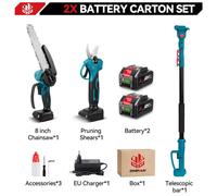 Ensemble 4-en-1 sans fil : tronçonneuse et cisaille de jardin - 5500 W - Moteur sans balais - Lame de 20 cm - 2 batteries incluses