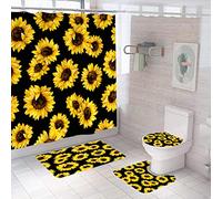 Ensemble 4 Pièces Salle Tournesol Tapis 50X80Cm Antidérapant Absorbant en Microfibre + Contour WC + Rideau De Douche