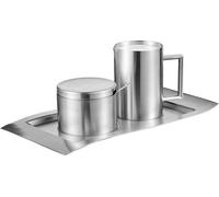 Ensemble 4 pièces Unyqoos® pour le lait et le sucre – Acier inoxydable brossé (argent), plateau 26×14 cm, verseuse à lait 0,25 l (10×6,5 cm), sucrier 0,2 l (7,5×6 cm), incluant une cuillère à sucre, c