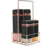 Ensemble 4 Pots à Condiments avec Support en Métal Élégant Solide Cheffinger Noir