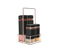 Ensemble 4 Pots à Condiments avec Support en Métal Elégant Solide Noir