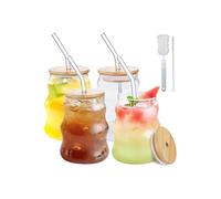 Ensemble 4 Verres Latte Macchiato avec Paille et Couvercle