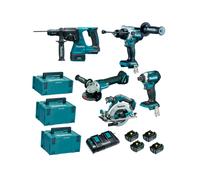 Ensemble 5 machines MAKITA 18V DHP486+DTD154+DHR243+DHS680+DGA506+batteries DLX5090PTJ