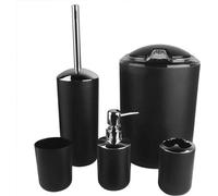 Ensemble 6 accessoires de salle de bains - Porte brosse à dents, Corbeille, Porte brosse à toilettes, Coupe de lavage et Distributeur de savon - Noir