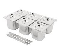 Ensemble 6 Bacs Inox GN 1/6 avec Couvercles et 2 Entretoises - Vogue