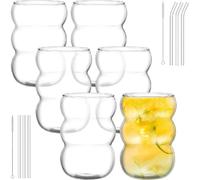 Ensemble 6 Verres Cannelés 550 ml avec Pailles