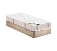 Ensemble 90 x 190 cm sommier coffre naturel clair + matelas ressorts ensachés 5 zones accueil mémoire de forme et coutil anti-punaises de lit ép.24cm