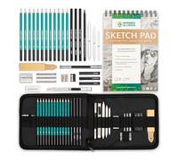 Ensemble à Dessin XL - Crayons de Papier pour Croquis Graphite & Charbon - Carnet 100 Pages, Gomme Mie de Pain, Estompe - Assortiment de Matériel Artistique pour les Enfants, Adolescents & Adultes