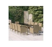 vidaXL Ensemble de jardin 11 pièces Poly rotin Beige