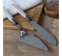 Ensemble à gâteau comprenant une spatule et un couteau à gâteau, aspect nacré, 29 cm